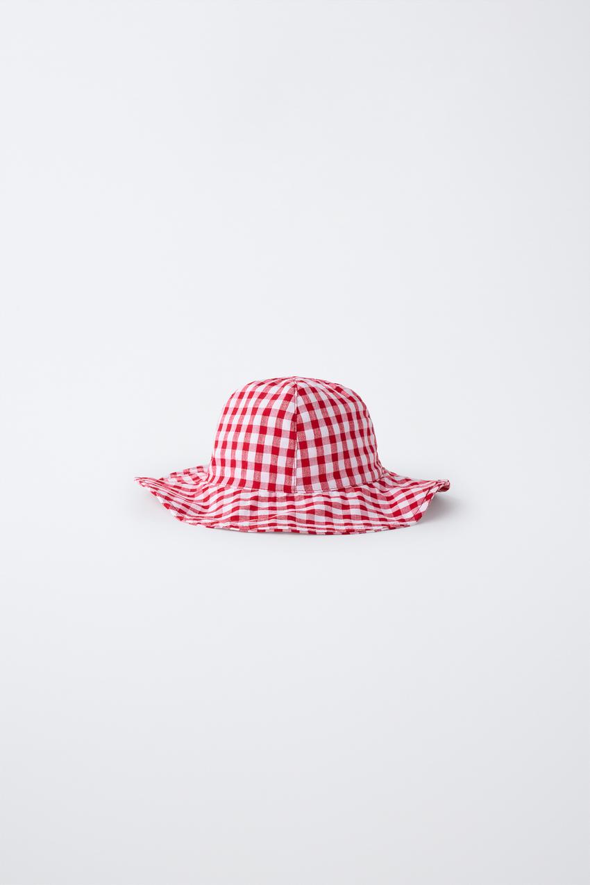 GINGHAM BUCKET HAT - White / Red | ZARA United States display picture 1