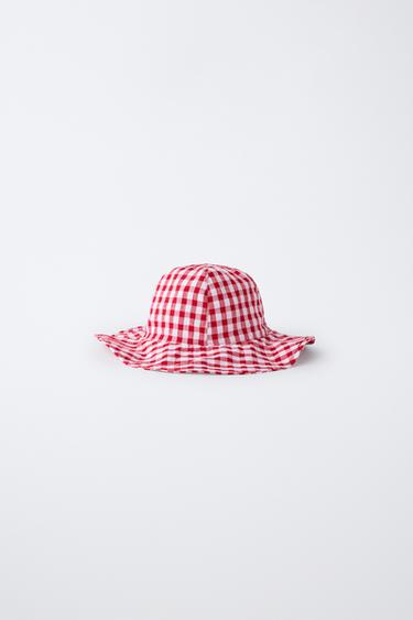 GINGHAM CHECK BUCKET HAT - White / Red by Zara - Image 0