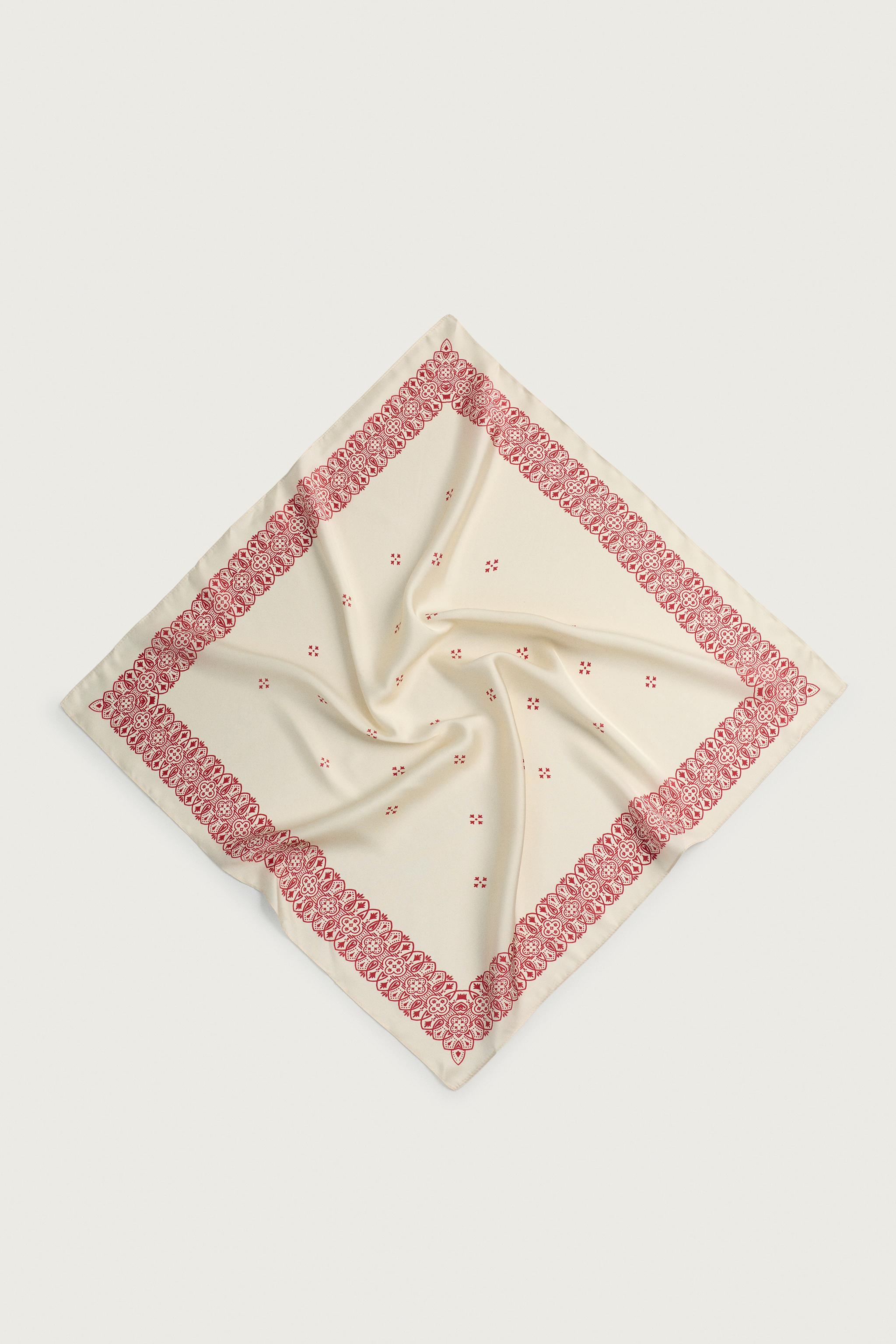 GEOMETRIC PRINT SATIN BANDANA — Ecru