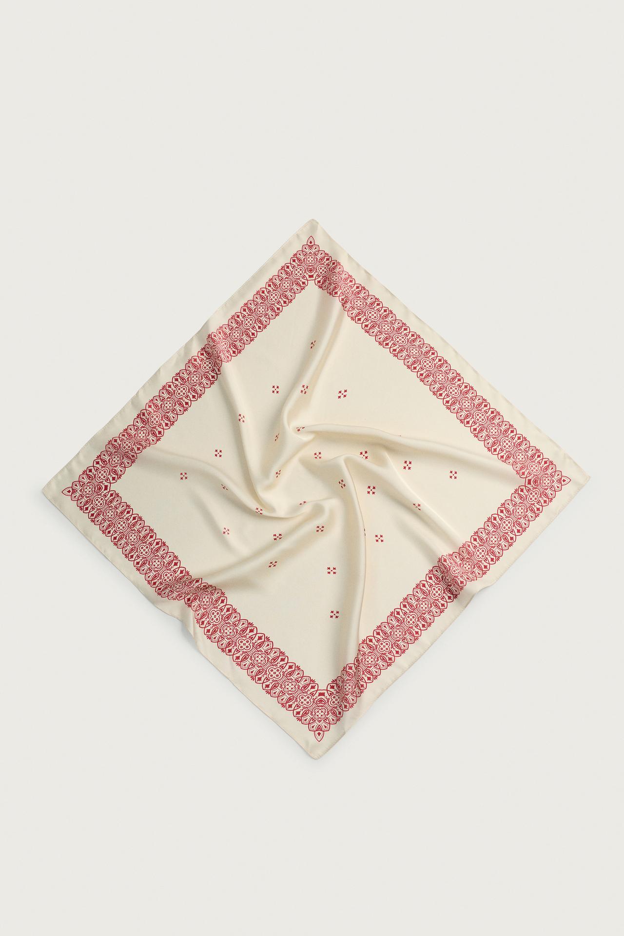 GEOMETRIC PRINT SATIN BANDANA — Ecru