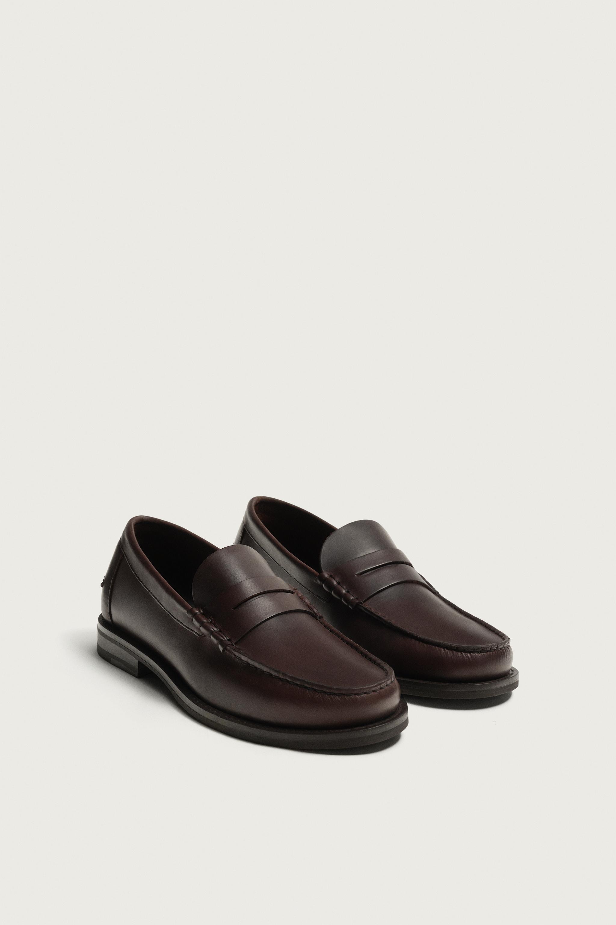 LEATHER PENNY LOAFERS — Brown