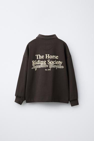 VELVET TEXT POLO SHIRT - Anthracite grey by Zara