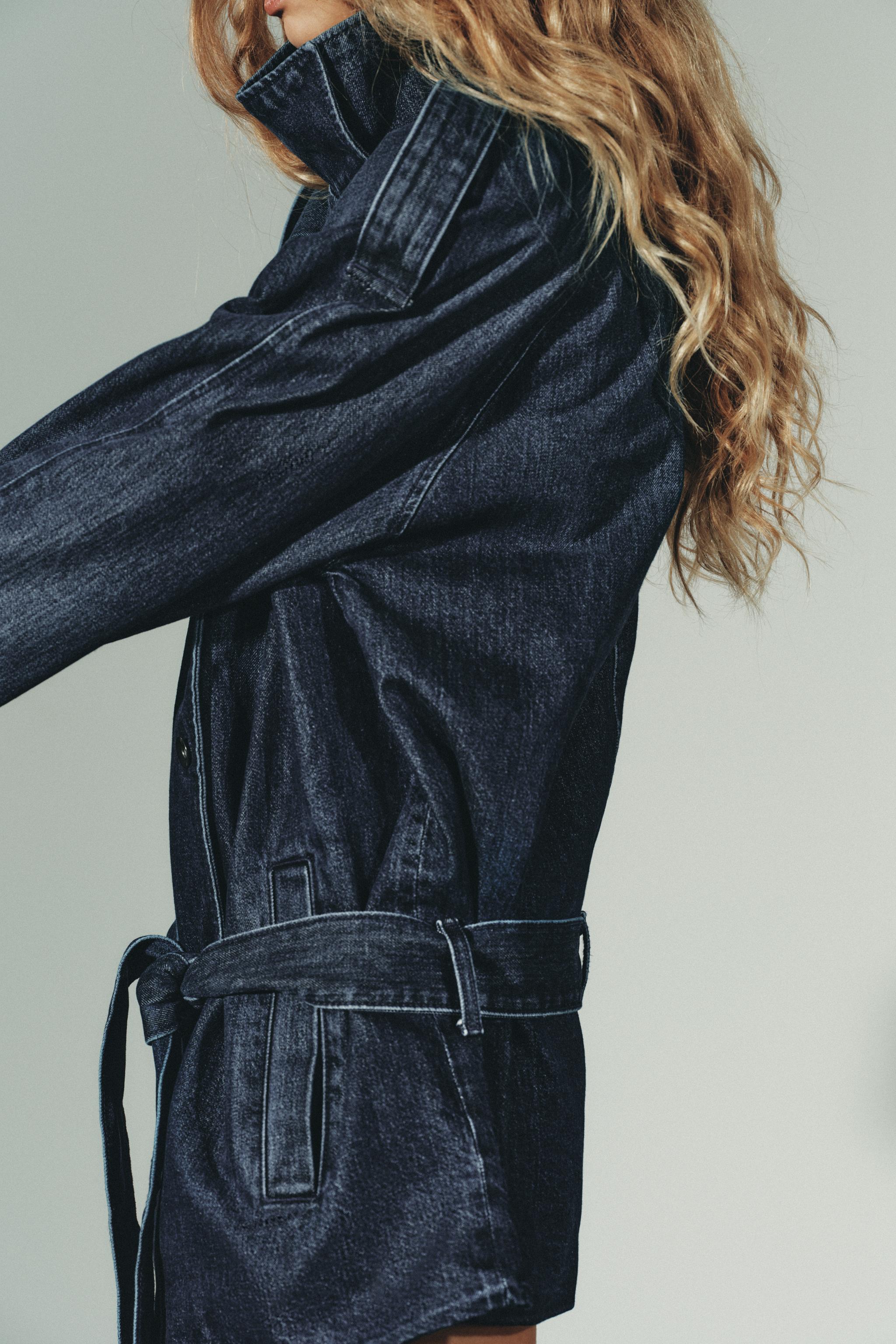 TRF BELTED DENIM MIDI TRENCH COAT
