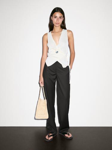Zara Flowing low-rise straight-leg trousers - Charcoal gray - Image 0