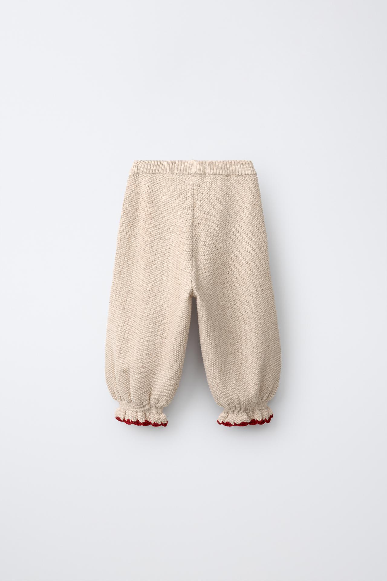 EMBROIDERED BLOOMER PANTS — Light beige