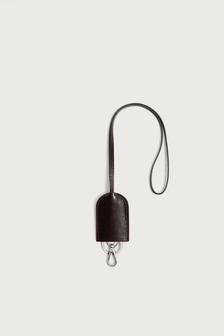 LEATHER PENDANT KEYCHAIN — Brown