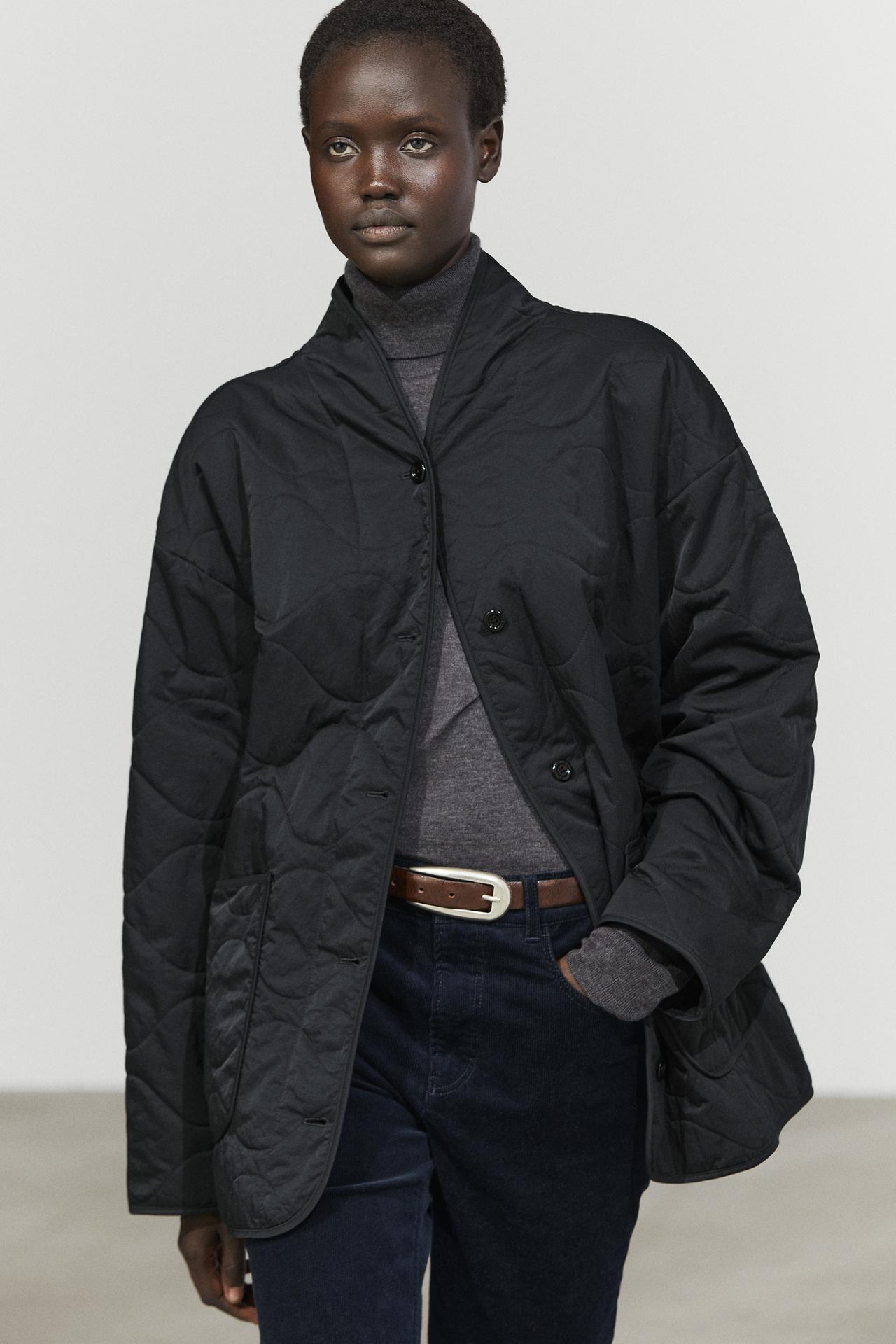 Lightweight quilted jacket with stand collar — Black