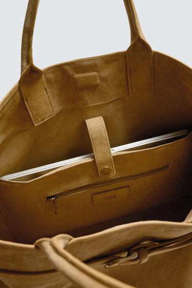 LEATHER HANDBAG WITH BELT DETAIL - Caramel Brown by Zara - Image 6
