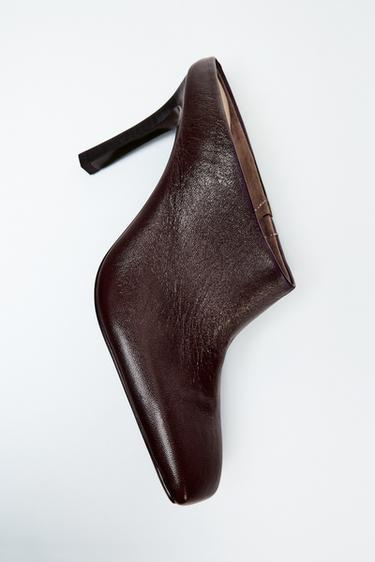 LEATHER MULES WITH SQUARE TOE - Chocolate Brown by Zara