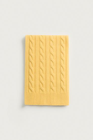 WOOL BLEND CABLE KNIT SCARF — Yellow 1