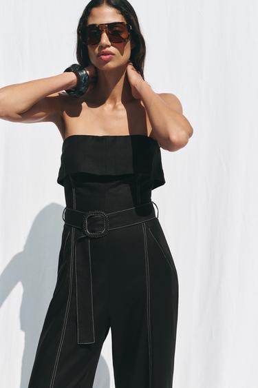 COMBINAISON BUSTIER AVEC LIN - Noir de Zara - Image 1