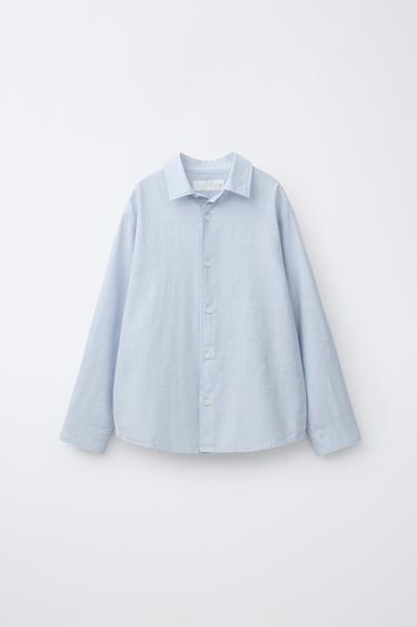 CHEMISE COTON À RAYURES - Bleu de Zara