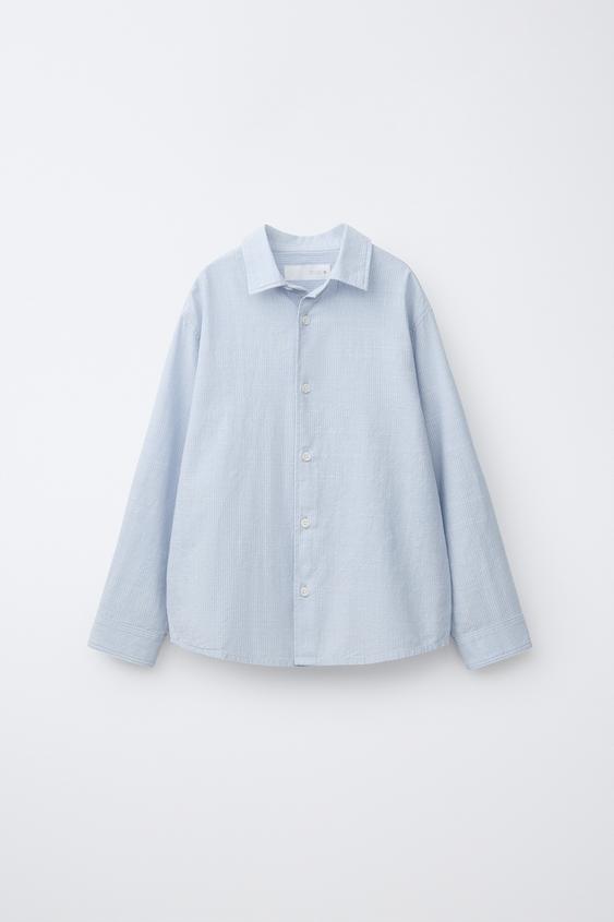 CAMISA DE ALGODÃO LISTRADA - Azul da Zara - Imagem 0