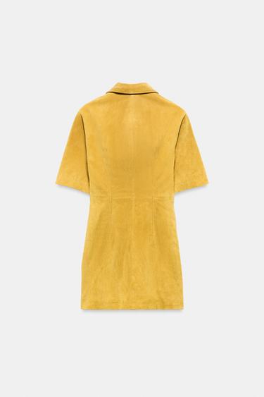 ROBE COURTE 100 % CUIR À FERMETURE ÉCLAIR - Moutarde de Zara - Image 8