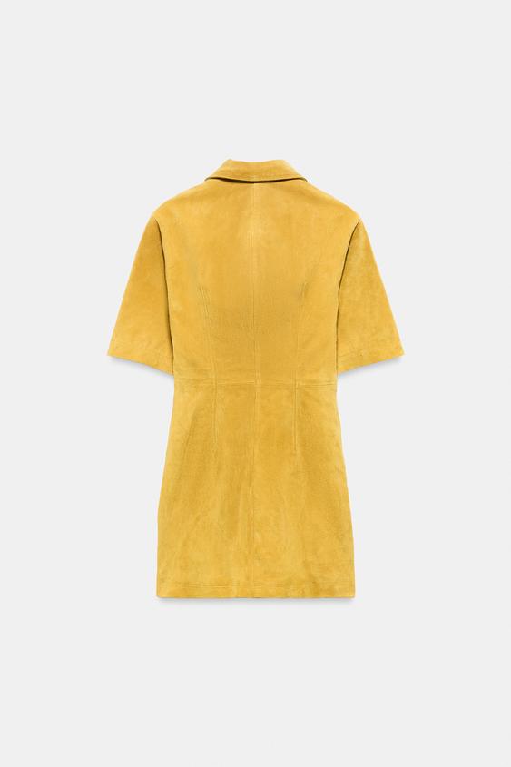 ROBE COURTE 100 % CUIR À FERMETURE ÉCLAIR - Moutarde de Zara - Image 8