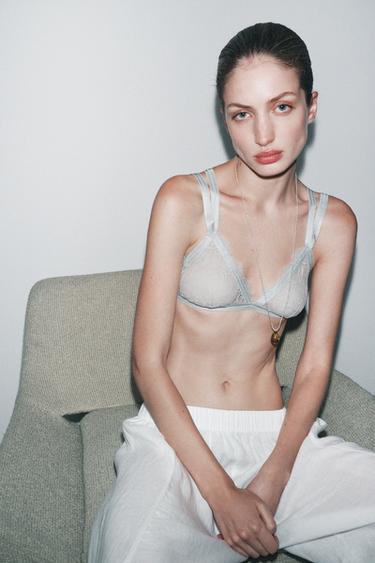 BRALETTE COMBINADO ENCAJE - Azul / Gris de Zara