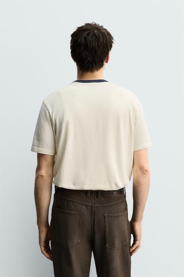REGULAR FIT CONTRAST EMBROIDERED T-SHIRT - Ecru by Zara - Image 2