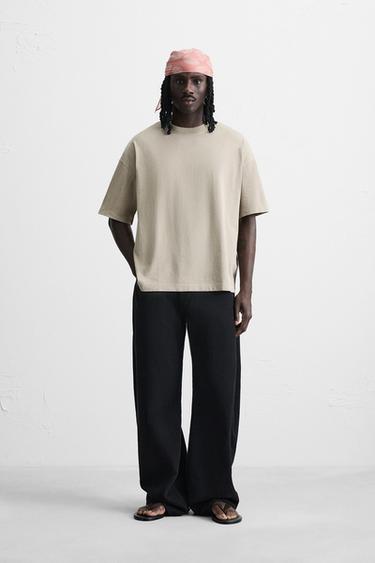 LIGHTWEIGHT WASHED BOXY FIT T-SHIRT - Stone by Zara