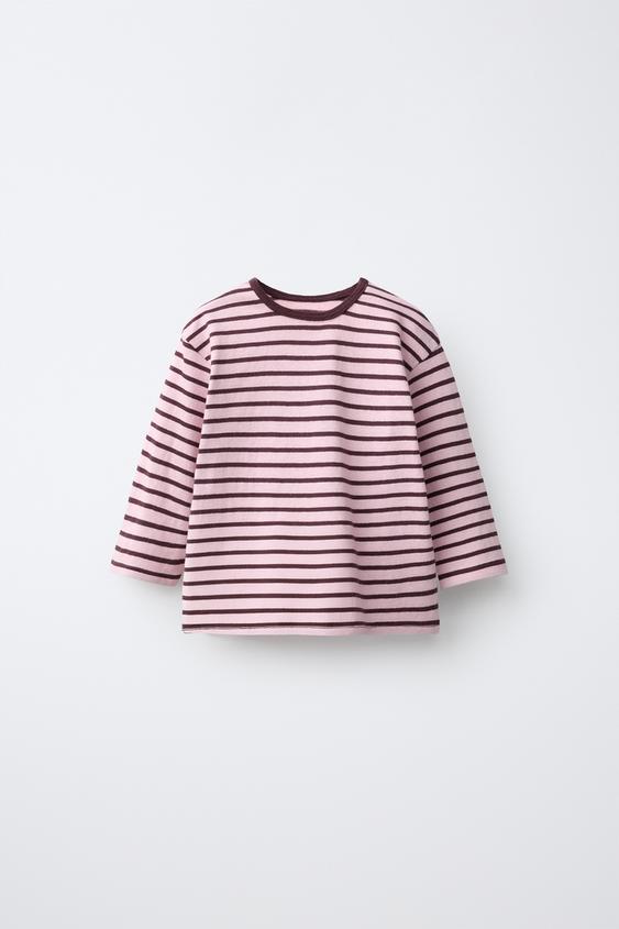 STRIPED T-SHIRT WITH LABEL - Pink by Zara - Image 0