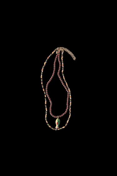Zara TWO-PACK OF BEADED FISH NECKLACES - Brown / Ecru - Image 0