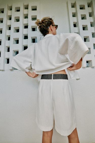 BERMUDA À PINCES ET CEINTURE - Blanc de Zara - Image 4