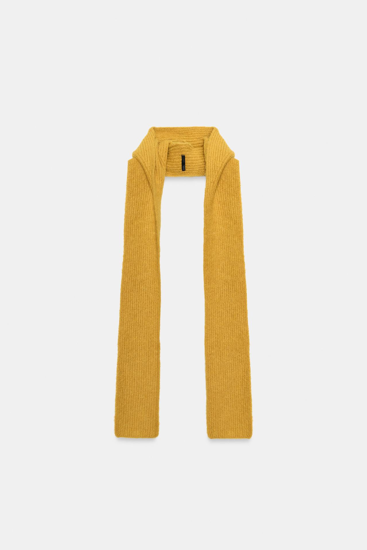 KNIT HOOD SCARF — Ocher