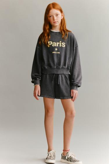 SÆT MED SLOGAN SWEATSHIRT OG BERMUDASHORTS - mørk grå fra Zara