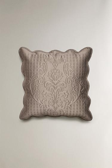 QUILTED CUSHION COVER FOR QUILTS WITH RAISED DESIGN - Brown / Taupe by Zara