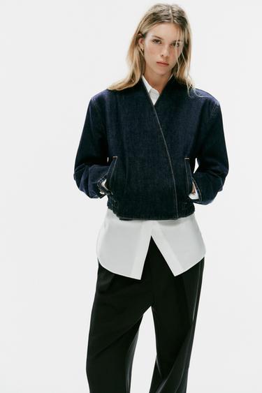 TRF DENIM CROSSOVER BOMBER JACKET — Dark indigo 2