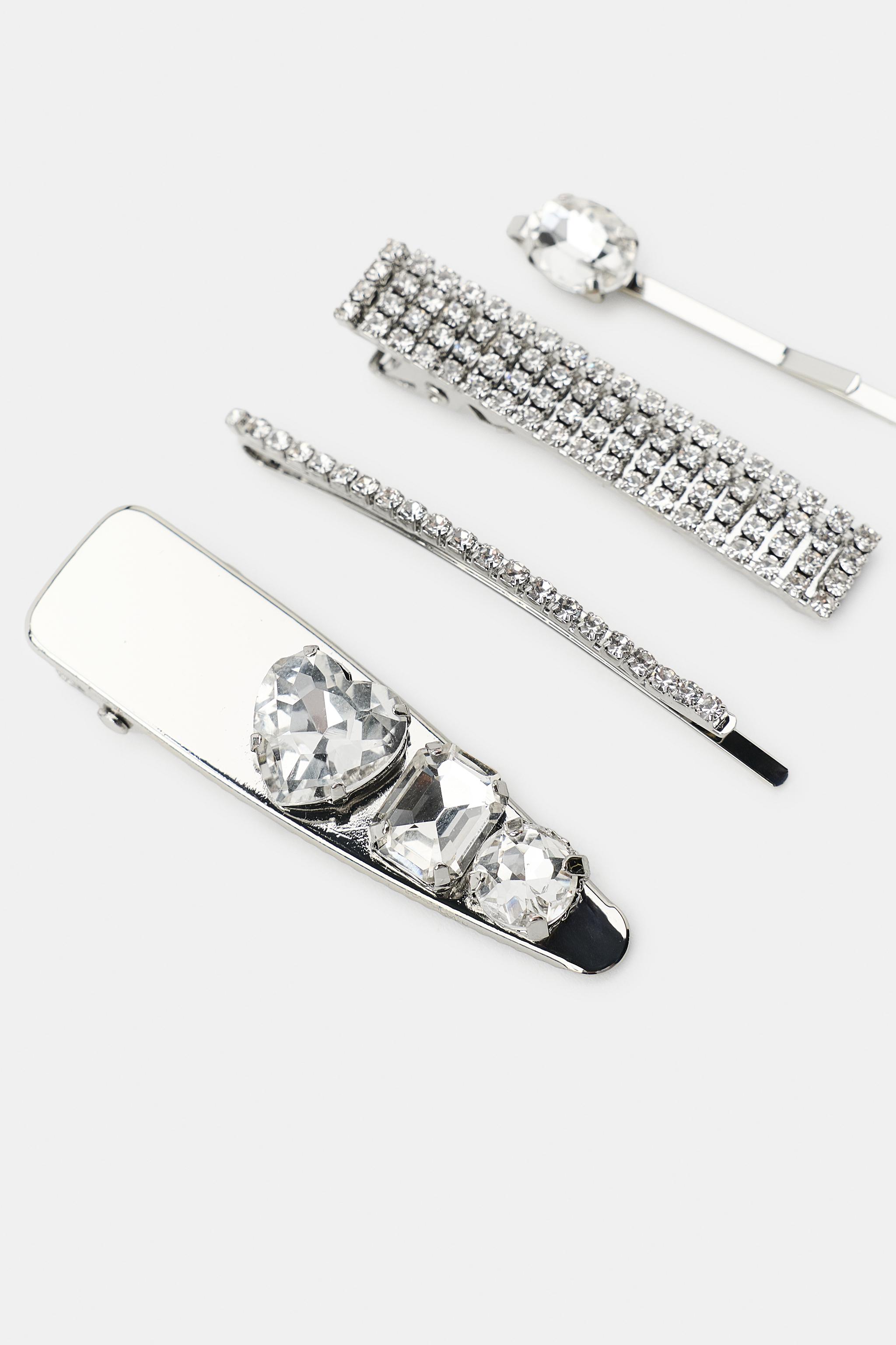 Женские аксессуары Zara PACK OF 4 METAL JEWEL HAIR CLIPS — фото 6