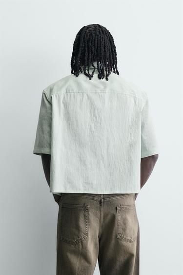 CROPPED FIT CHECK SHIRT - Green stripe by Zara - Image 2