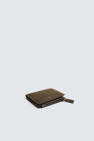 LEATHER CARD HOLDER WALLET - Khaki Green by Zara - Image 1