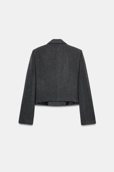 Zara DOUBLE-BREASTED CROPPED PINSTRIPE BLAZER - striped