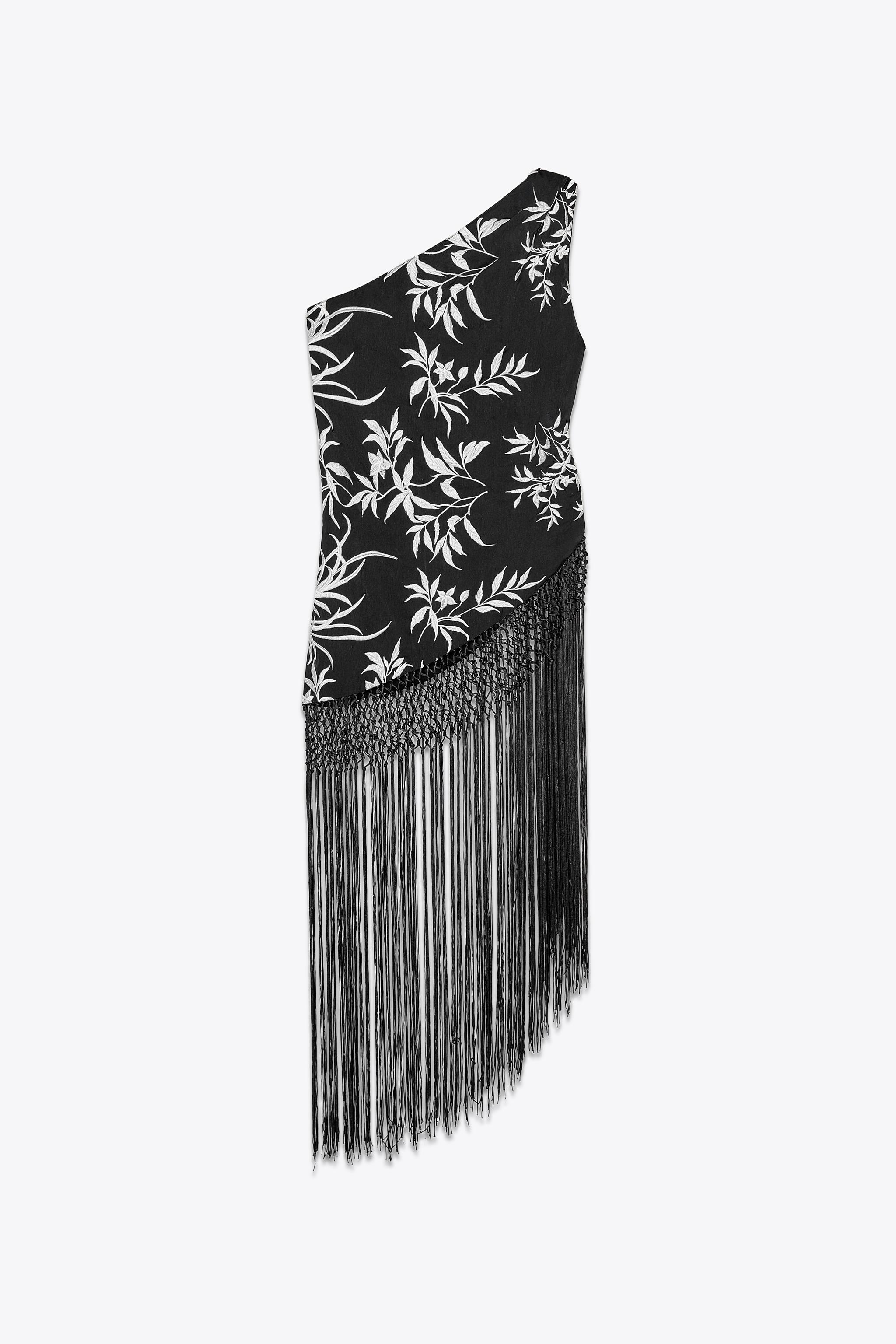 ASYMMETRICAL EMBROIDERED FRINGED TOP - Black / White | ZARA