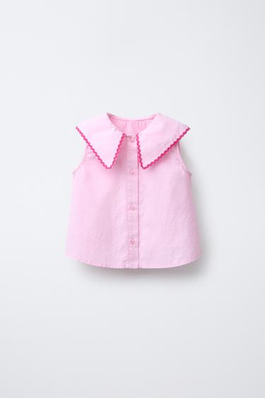 GINGHAM AND WAVY TRIM SHIRT - Pink by Zara
