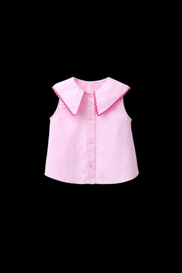 Zara GINGHAM SHIRT WITH WAVY TRIM - Pink - Image 0