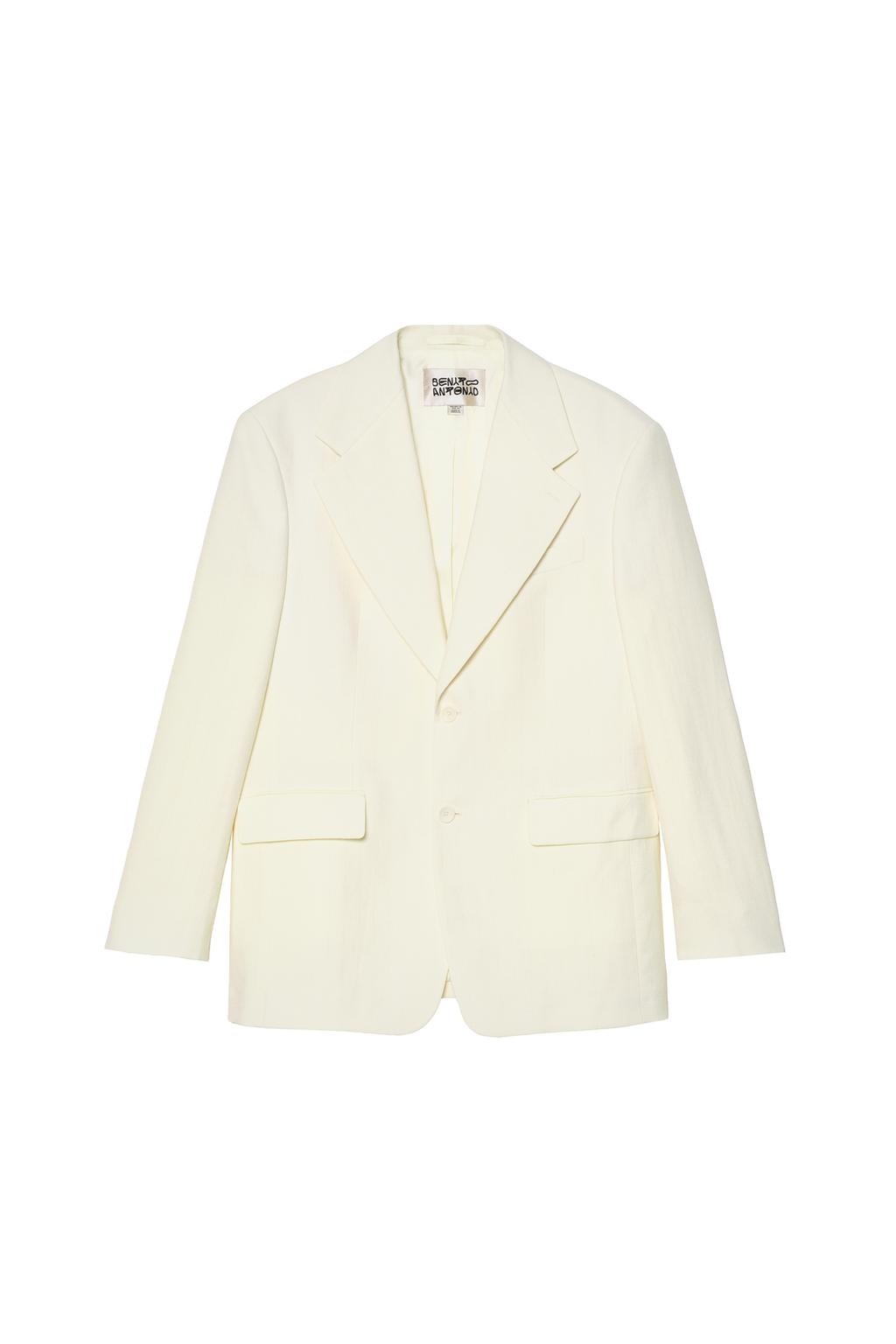 OVERSIZE HERRINGBONE LINEN WOOL SUIT BLAZER