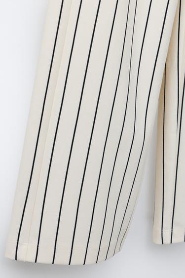 STRIPED PONTE DI ROMA WIDE-LEG TROUSERS - Ecru by Zara - Image 3