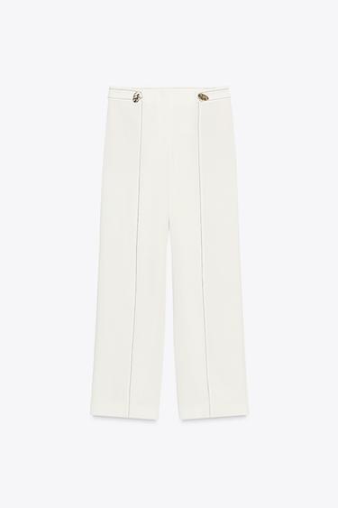PANTALON PASSANTS SURPIQÛRES CONTRASTE - Blanc cassé de Zara - Image 5