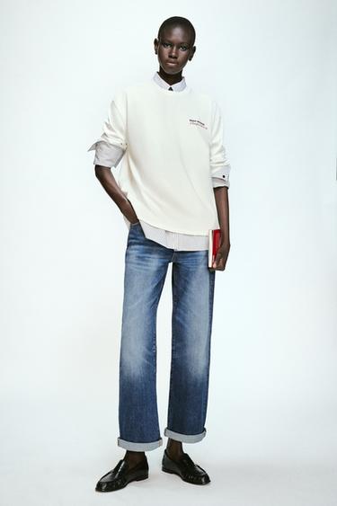 Zara TEXT PRINT LONG SLEEVE T-SHIRT - White