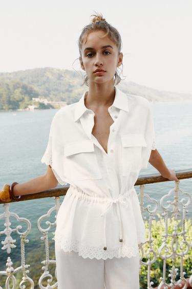 RAMIE SHIRT WITH LACE TRIM - Oyster-white by Zara - Image 1