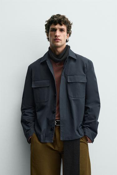 TEXTURED TWILL OVERSHIRT WITH POCKETS - Navy blue by Zara
