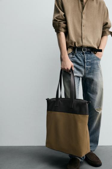 SHOPPER BAG WITH LEATHER DETAILS - Beige by Zara - Image 2
