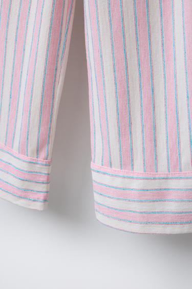 PANTALON À JAMBES LARGES RAYURES - Rose de Zara - Image 3