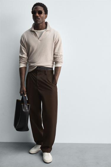 COTTON-WOOL KNIT POLO SHIRT - Beige by Zara - Image 6