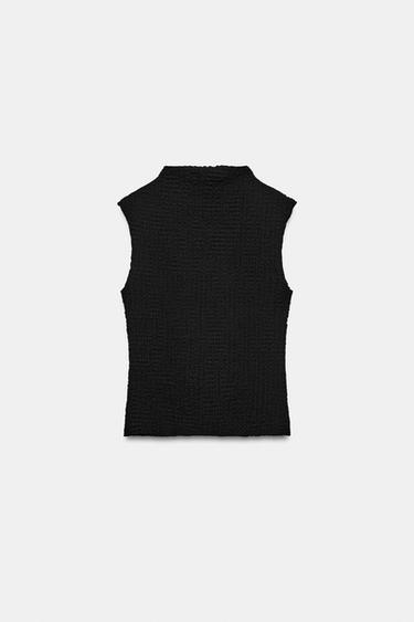 TEXTURED HIGH NECK TOP - Black by Zara