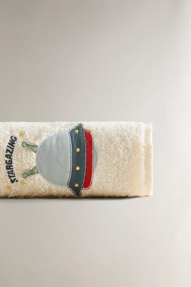 SERVIETTE DE BAIN ENFANT COTON ÉPONGE VAISSEAU SPATIAL - Blanc cassé de Zara - Image 2