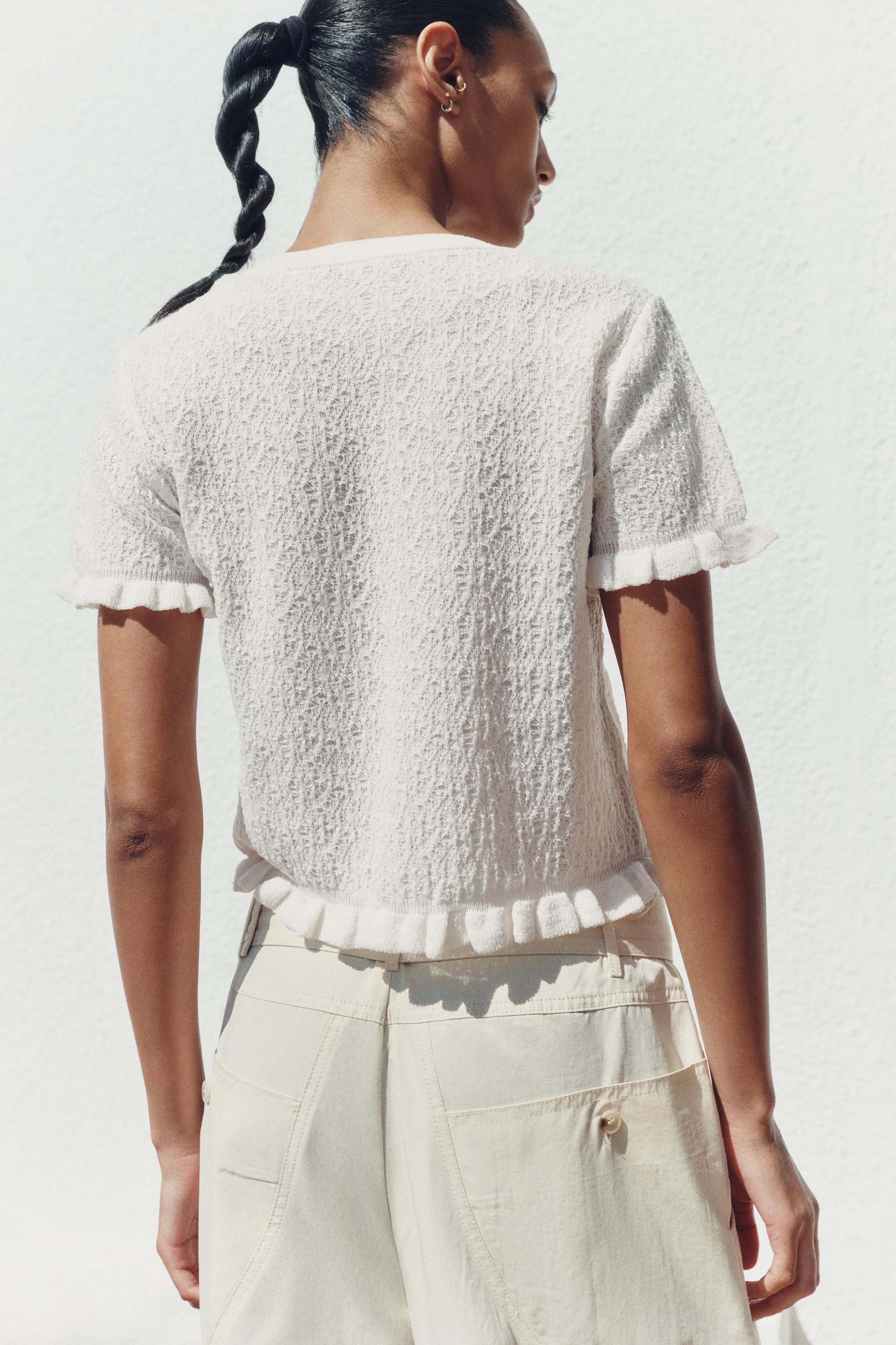 RUFFLED TEXTURED KNIT CARDIGAN