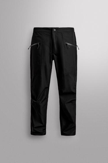 Zara WATERPROOF SHELL TECHNICAL PANTS - Black
