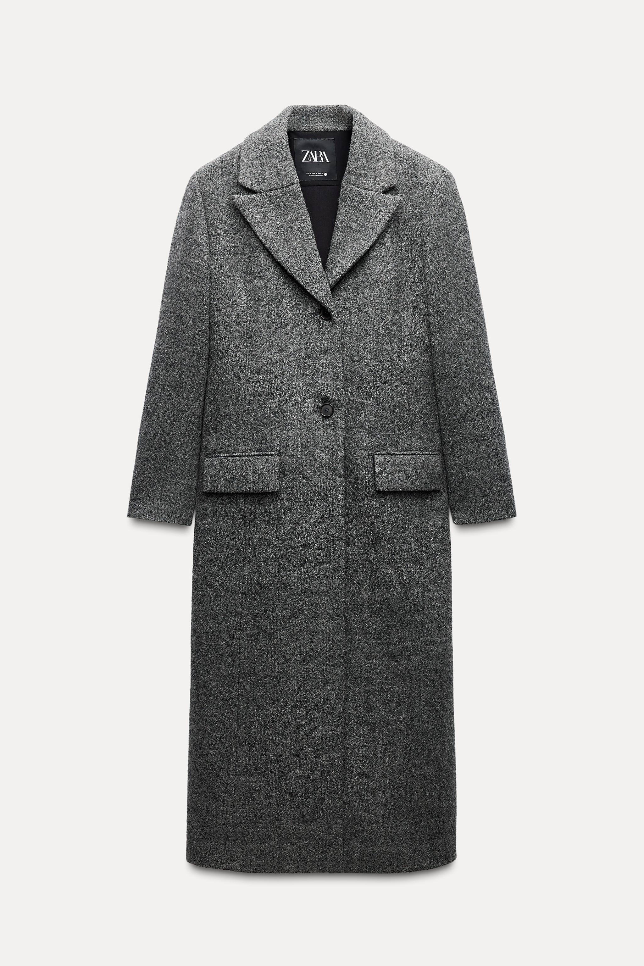 Zara Man Gray Wool-Blend Double-Breasted Over Coat Size best Large